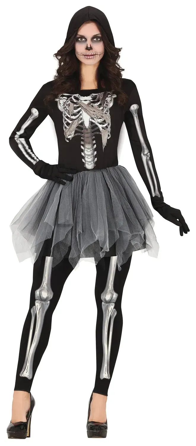 Guirca Scheletro Incappucciato costume donna S tulle nero