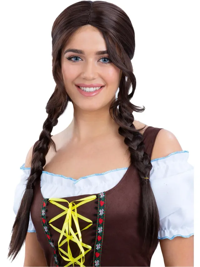 Smiffys Bavarian parrucca castana trecce Oktoberfest