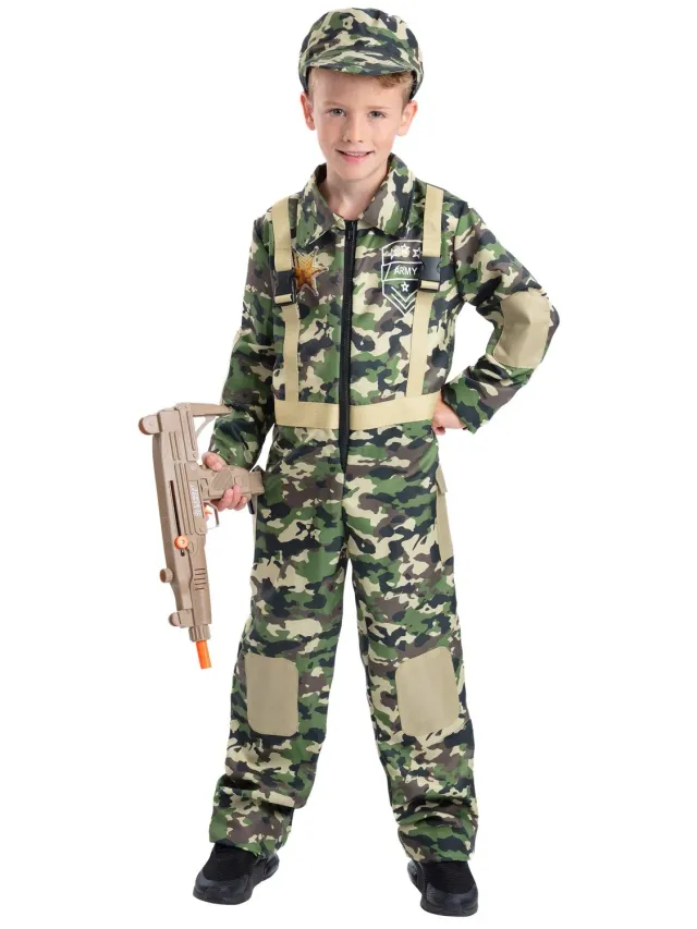 Smiffys Army costume militare bambino tuta + cappello L