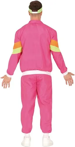 Fiestas Guirca Tuta Righe Rosa Neon costume uomo anni '80