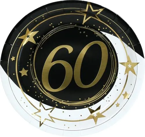 Fiestas Guirca Piatti 60 Anni 23 cm nero oro 6 pezzi