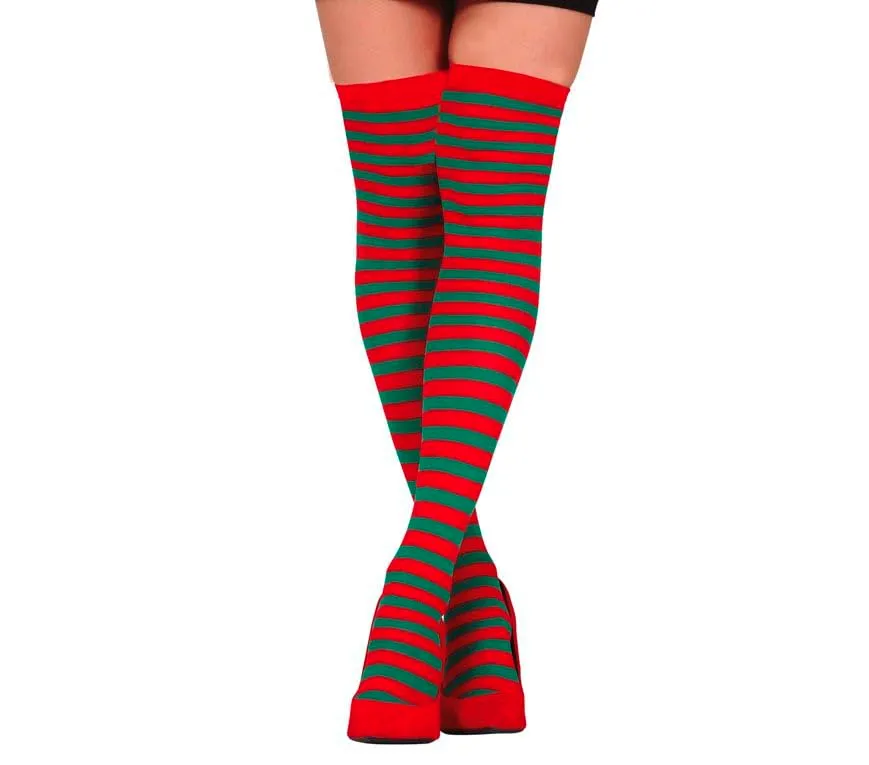 Guirca Calze a Righe Verdi e Rosse Adulto Accessorio Elfo