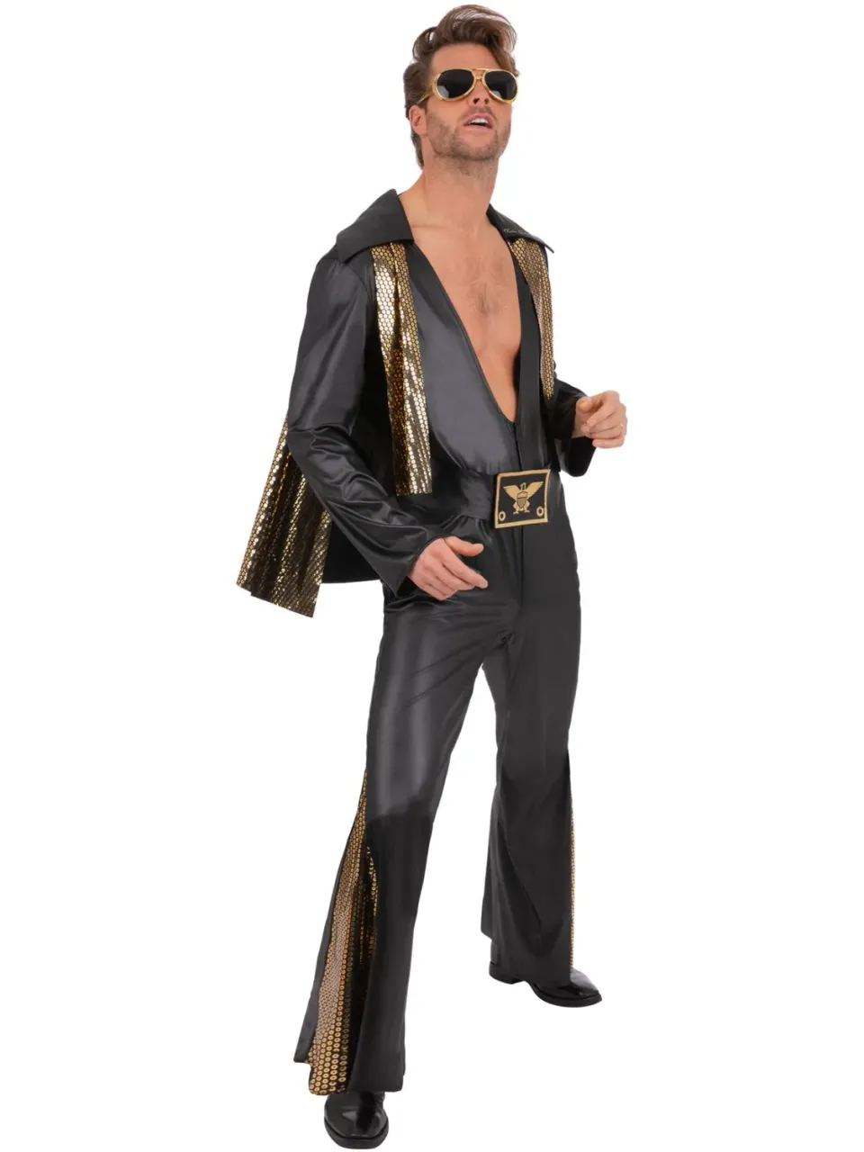 Smiffys Elvis Black Jumpsuit costume uomo L nero oro anni 50