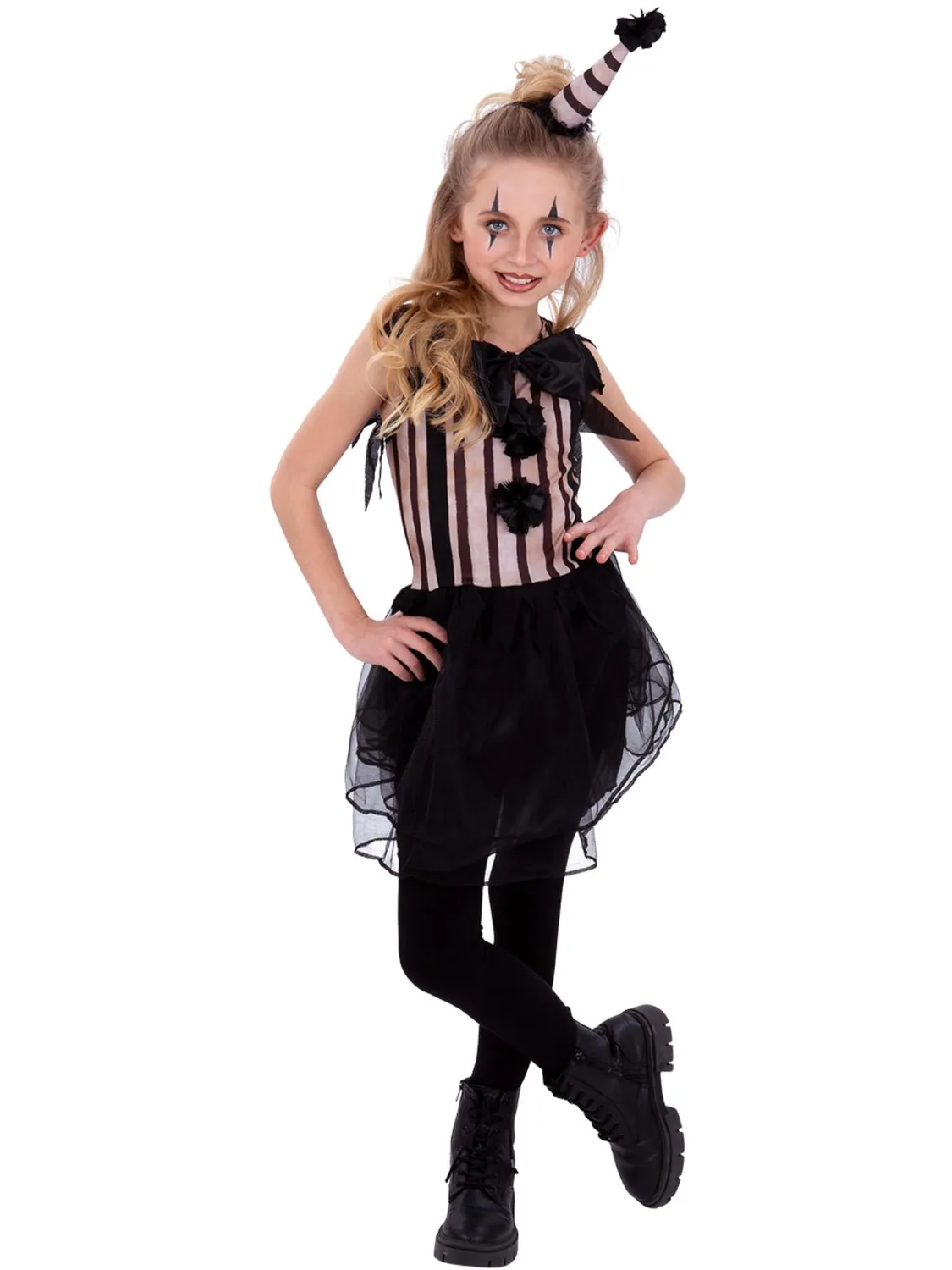 Smiffys Dark Vintage Clown costume pagliaccio bambina con cappello