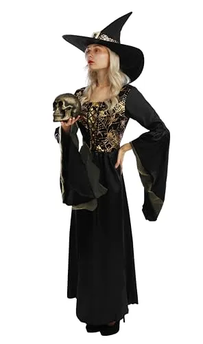 P'tit Clown Strega Medievale costume nero oro S/M