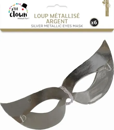 P'tit Clown re33180 maschera lupo 6 pezzi argento metallizzato