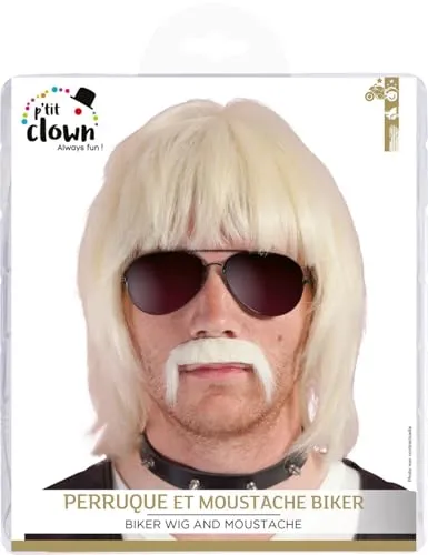 P'tit Clown Bobby parrucca anni 70-80 bionda con baffi adulto