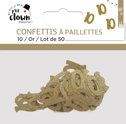 P'tit Clown Coriandoli glitter oro numero 10 da 50 pezzi