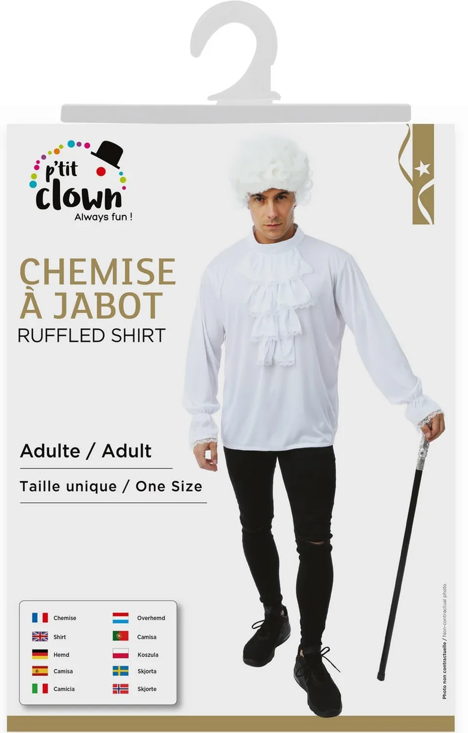 P'tit Clown 12133 camicia jabot bianca taglia unica elegante