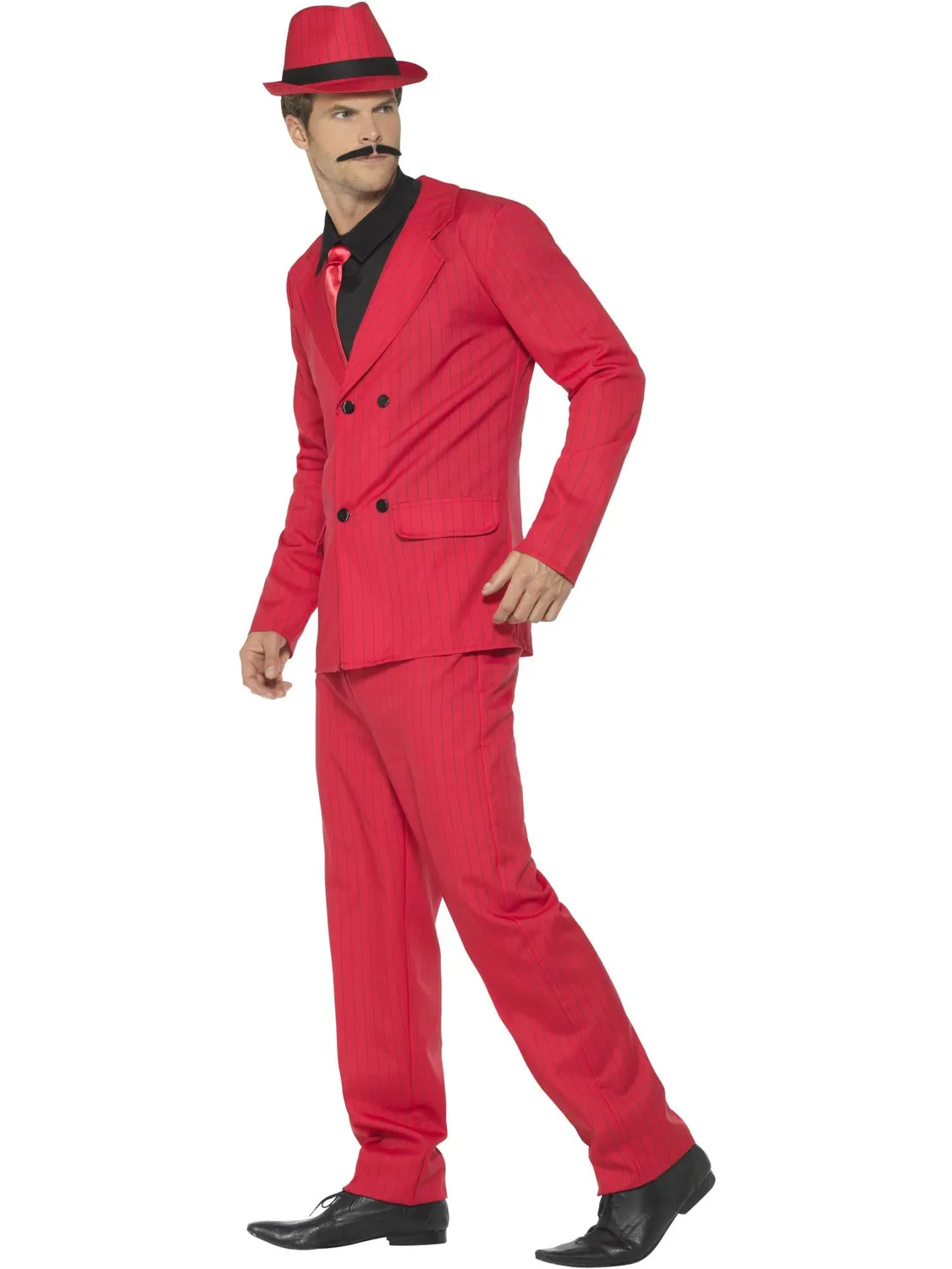 Smiffys Zoot Suit costume gangster uomo rosso gessato 5 pezzi