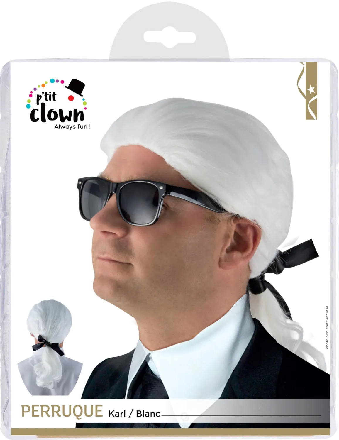 P'tit Clown Karl parrucca bianca con codino uomo