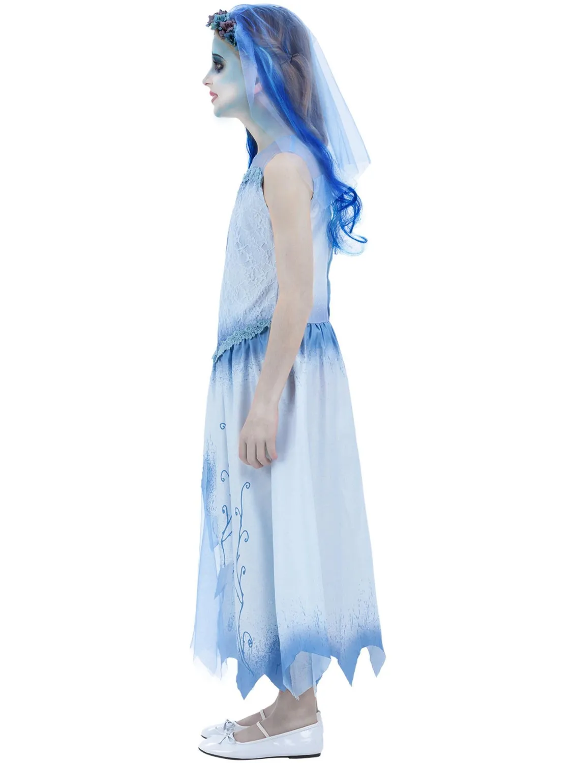 Smiffys Corpse Bride Emily costume bambina azzurro sposa