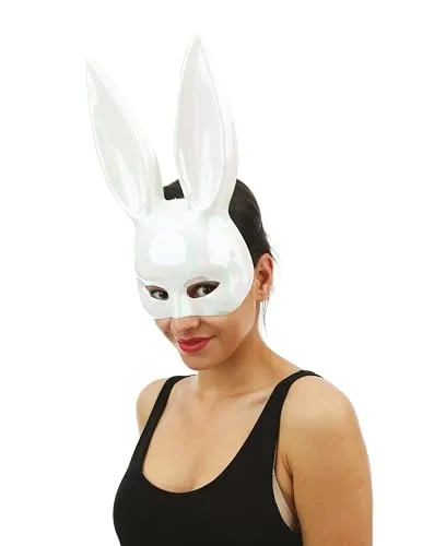 P'tit Clown 23391 mezza maschera coniglio bianco iridescente