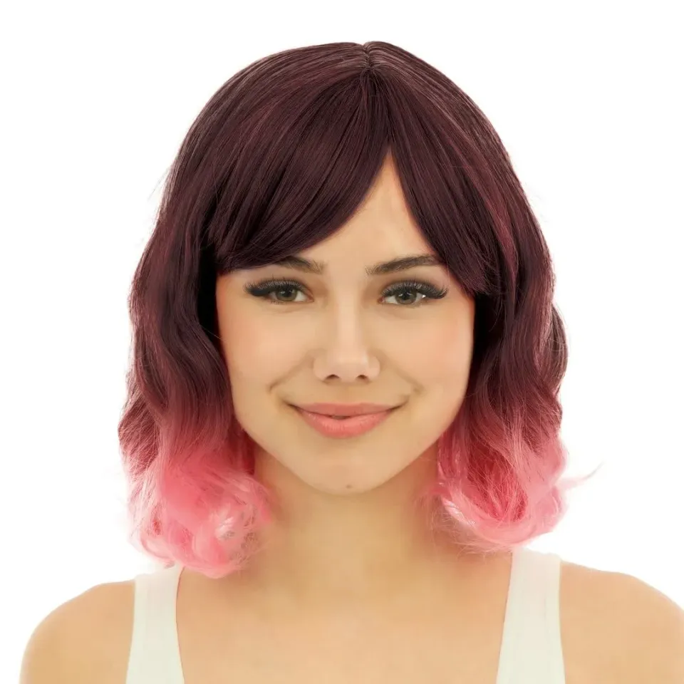P'tit Clown parrucca semilunga rosa con frangia