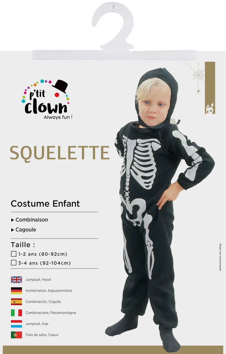 P'tit Clown costume scheletro bambino 3-4 anni tuta Halloween