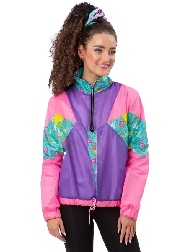 Smiffys 80s Pastel giacca windbreaker donna colorblock anni 80