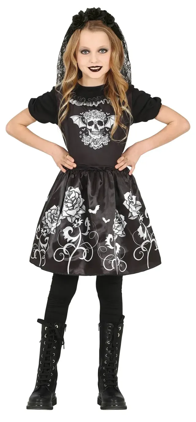 Fiestas Guirca Sposa Gotica con Rose costume bambina nero