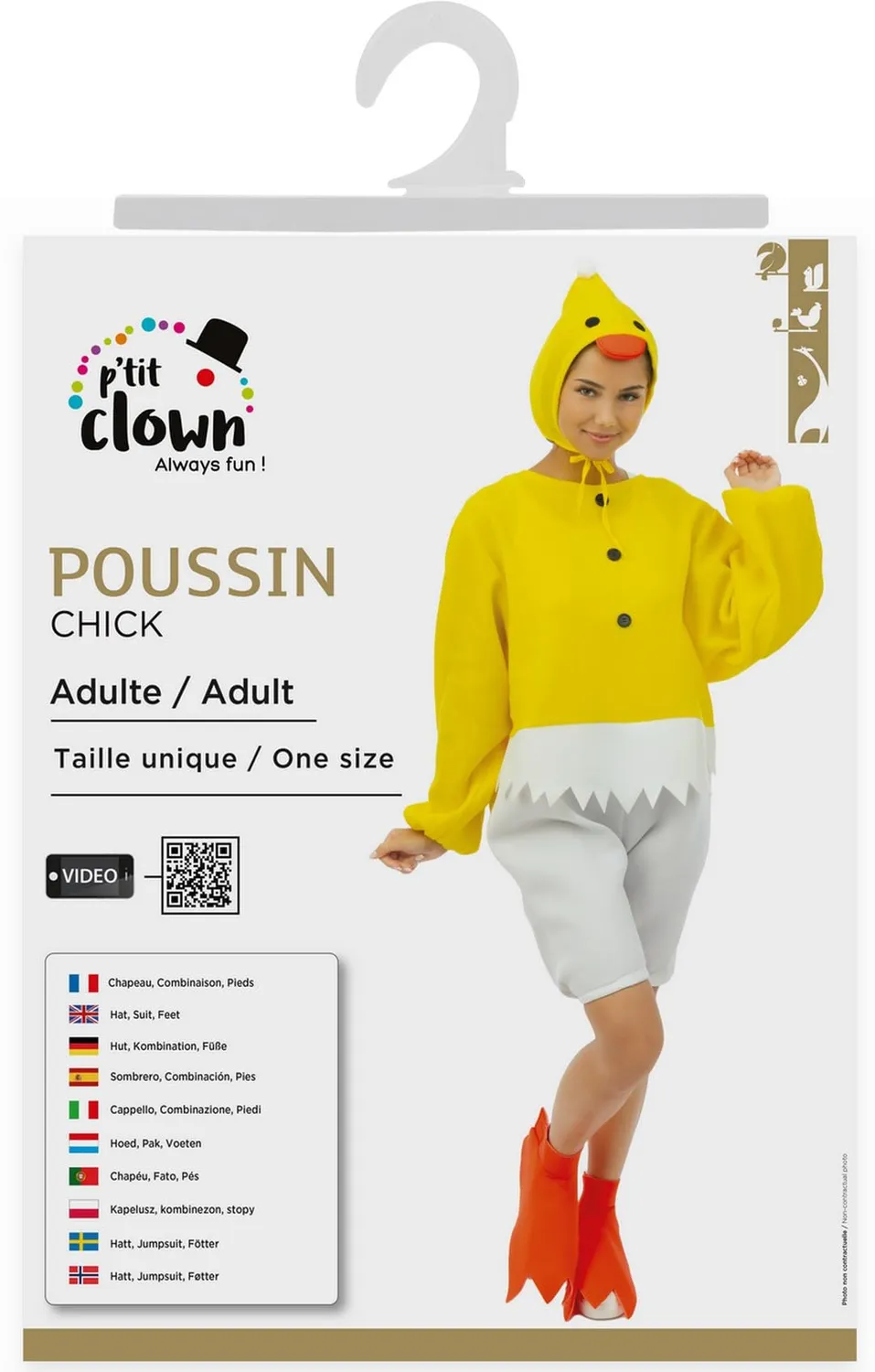 P'tit Clown Pulcino costume adulto giallo con cappello