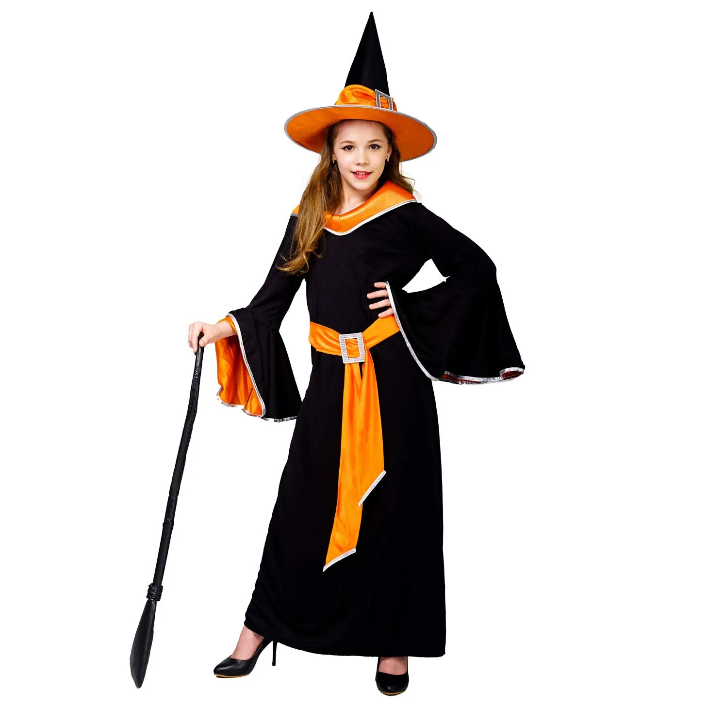 SEA HARE Strega Glamour costume arancio 7-9 anni con cappello