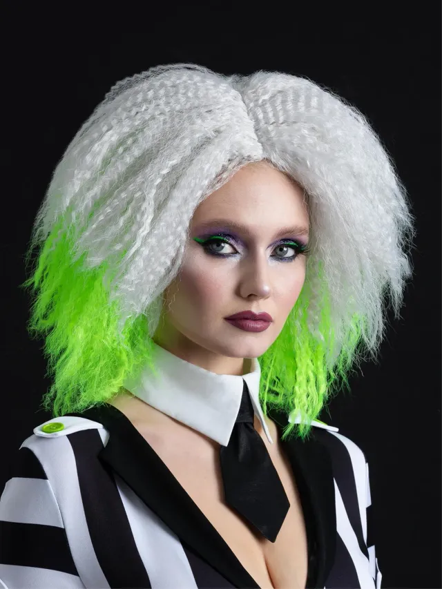 Smiffys Beetlejuice parrucca donna bianca verde fluo
