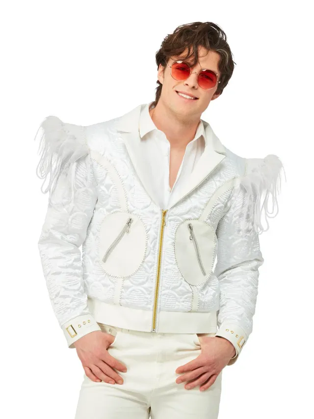 Smiffys Elton John Feather giacca bianca piume uomo M-L