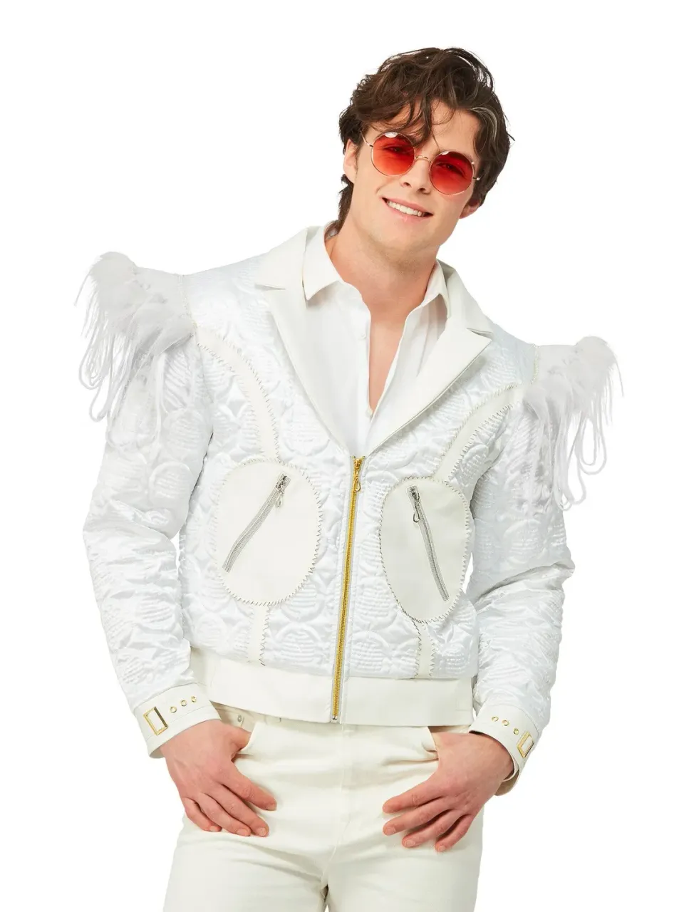 Smiffys Elton John Feather giacca bianca piume uomo M-L