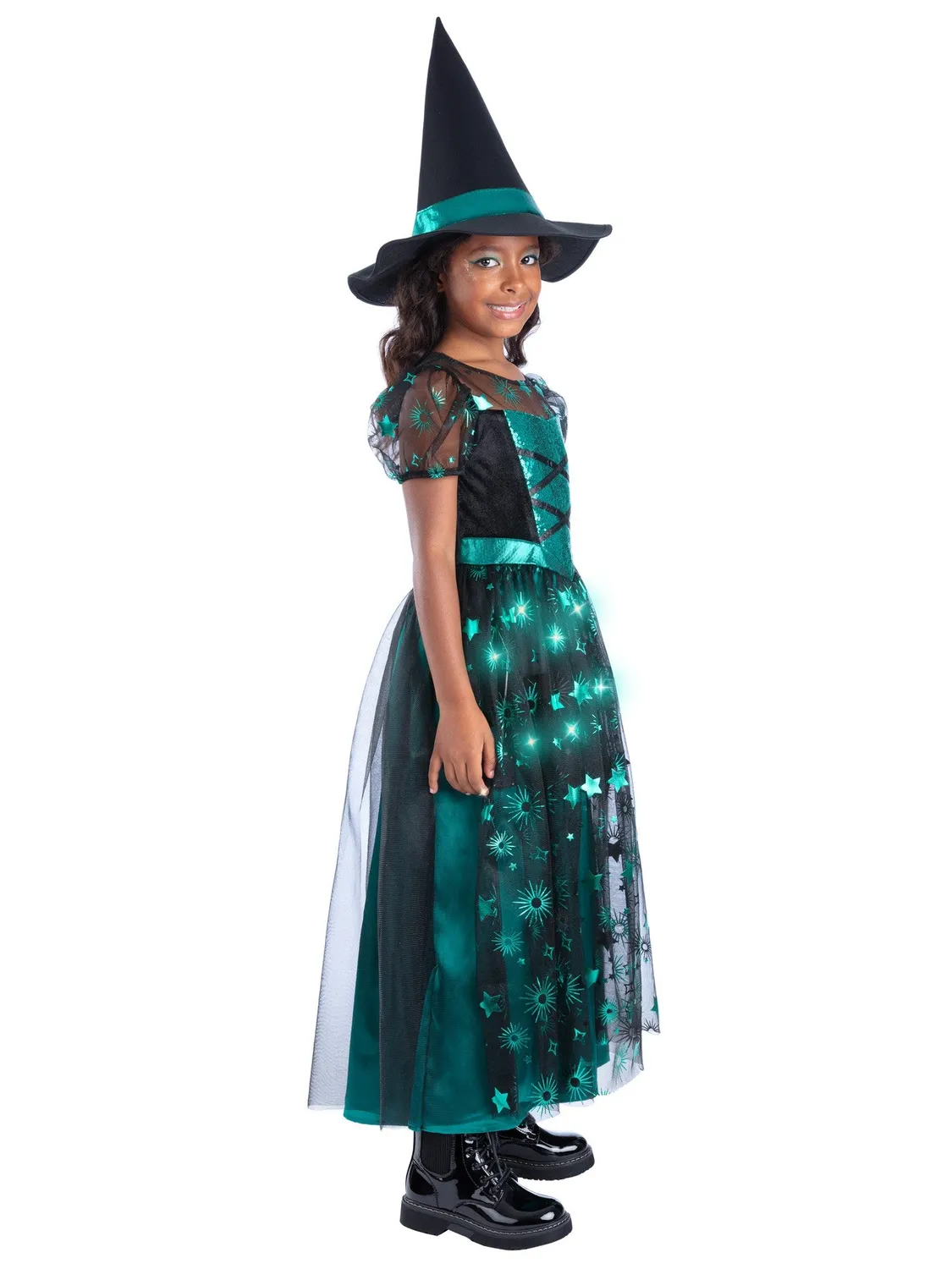 Smiffys Emerald Witch costume strega bimba verde luminoso 7-9