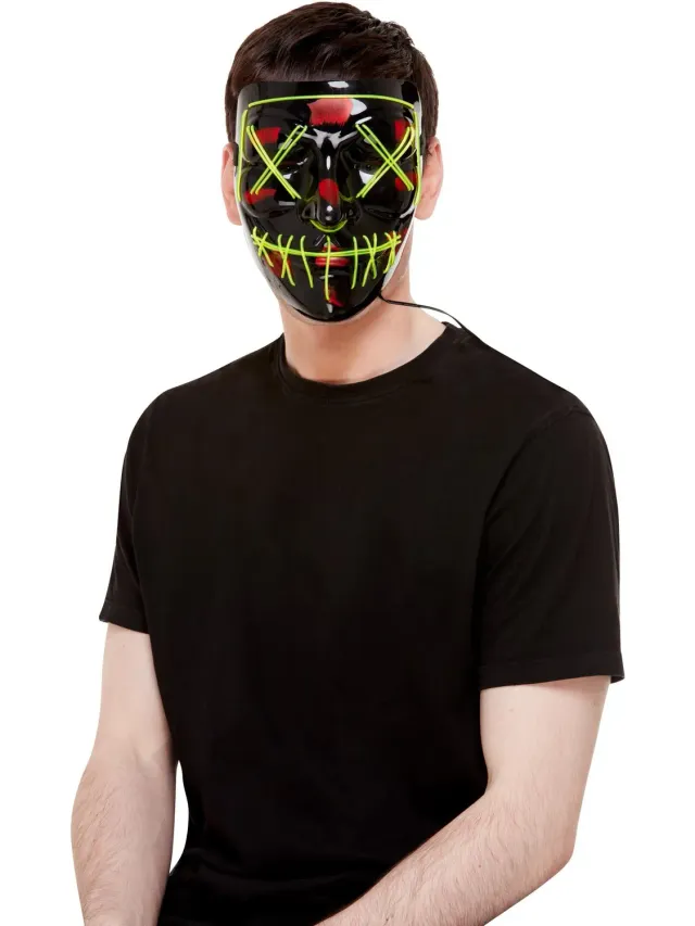 Smiffys Stitch Face Mask maschera luminosa verde neon