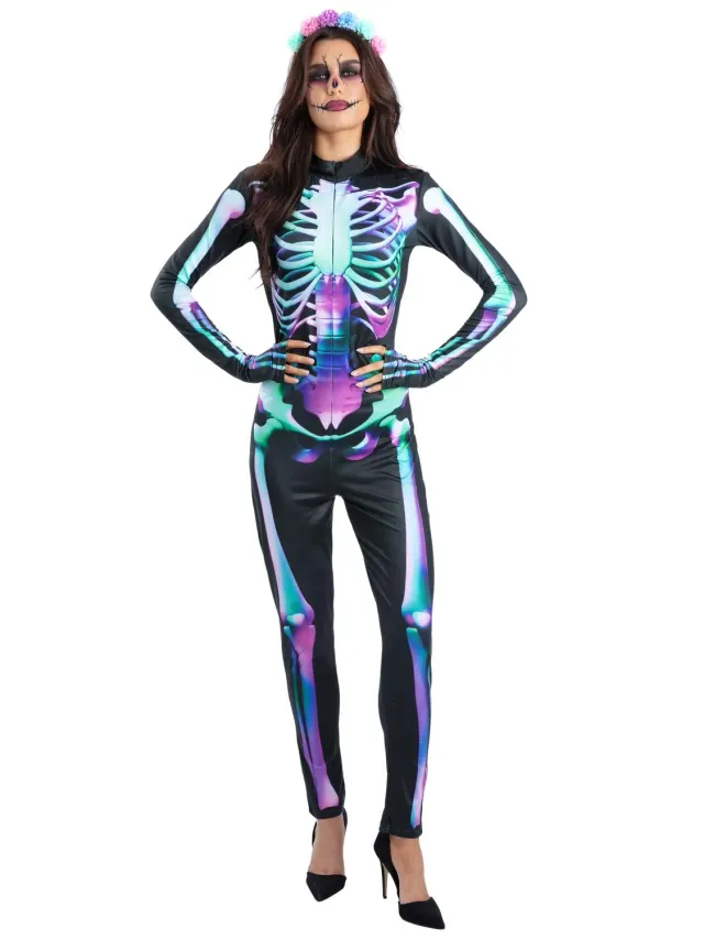 Smiffys Bright Bones costume scheletro donna M neon