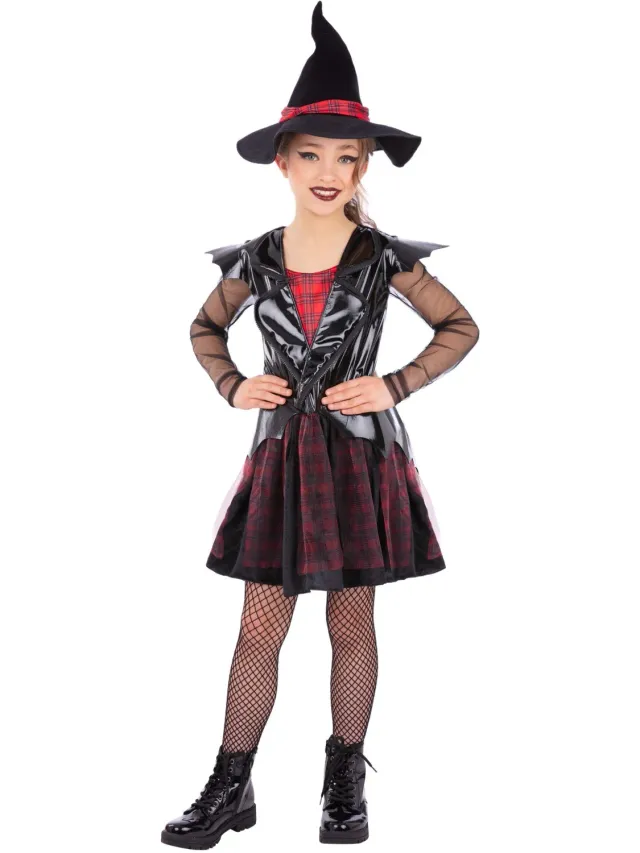 Smiffys Punk Witch costume strega bambina 10-12 anni tartan