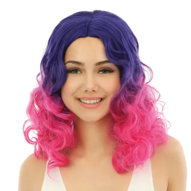 P'tit Clown parrucca lunga riccia rosa tie dye lusso