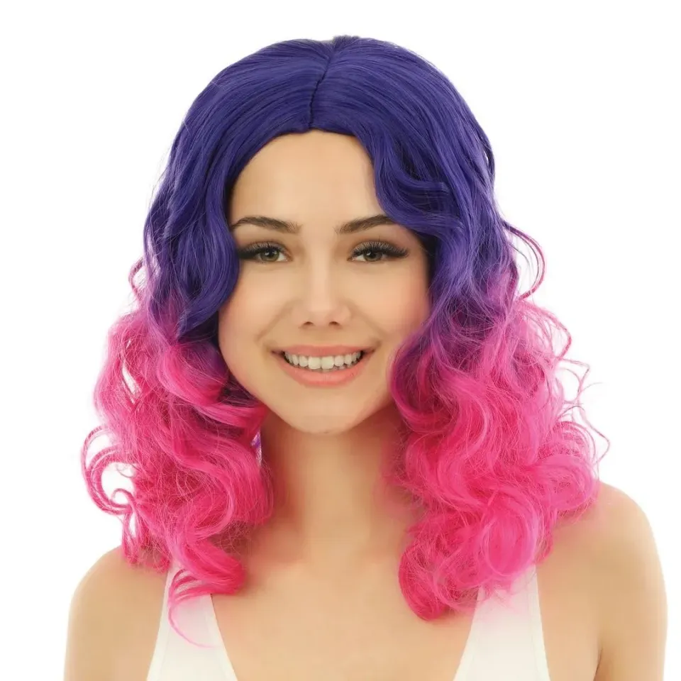 P'tit Clown parrucca lunga riccia rosa tie dye lusso