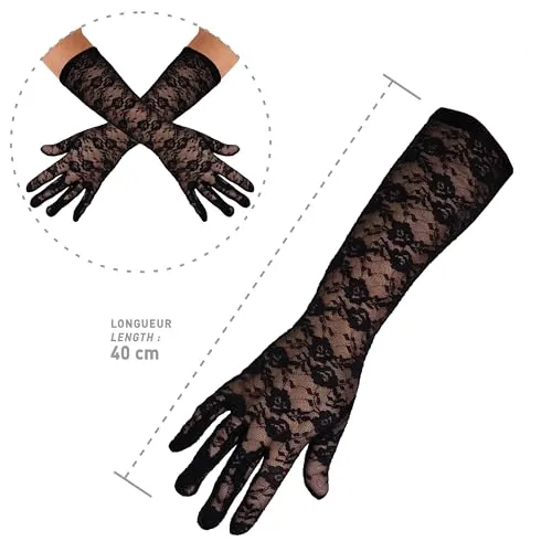 P'tit Clown guanti lunghi pizzo nero 56 cm accessorio