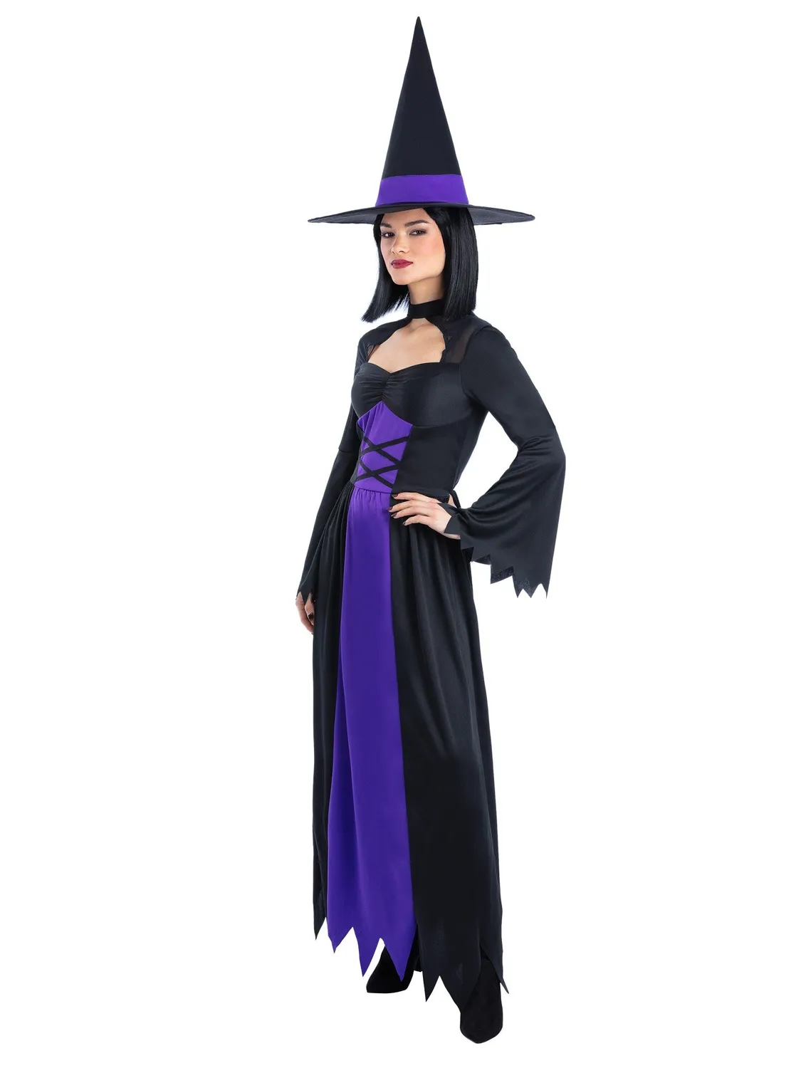 Smiffys Bewitched Purple costume strega viola L con cappello