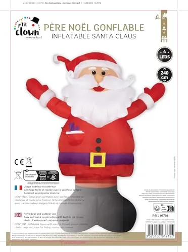 P'tit Clown Babbo Natale Gonfiabile Luminoso 2,40m LED