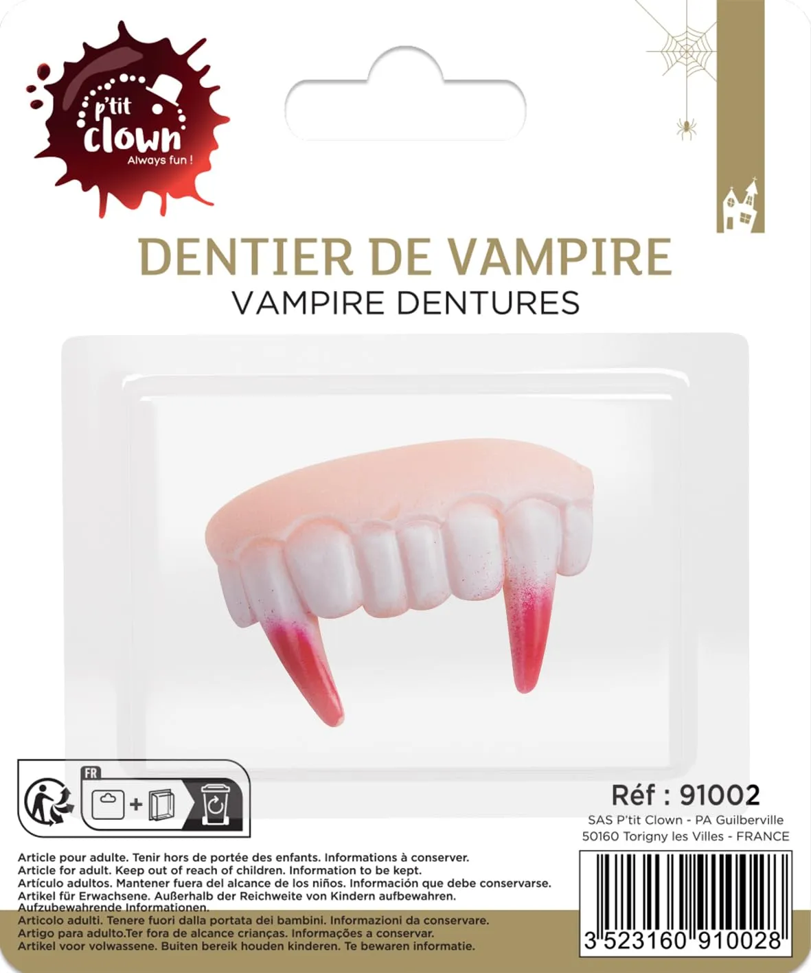 P'tit Clown Dentiera Vampiro Insanguinata trucco rosso adulto