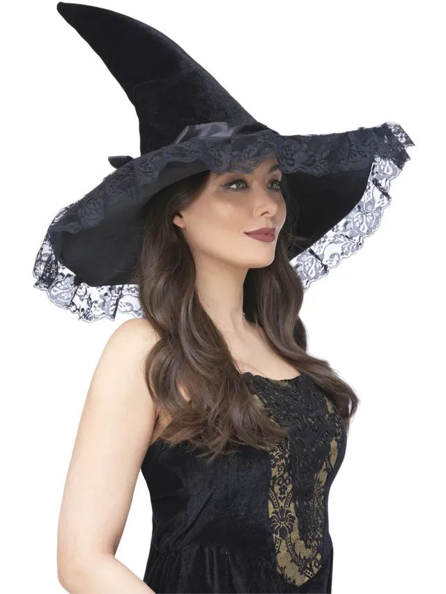 Smiffys Enchantress cappello strega pizzo nero