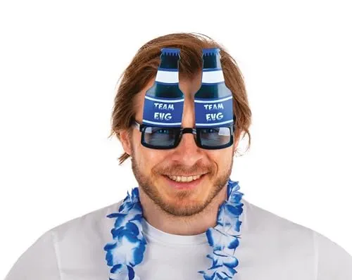P'tit Clown Team EVG occhiali bottiglie birra blu