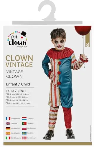 P'tit Clown Costume Clown Bambino 10/12 Anni Rosso Bianco