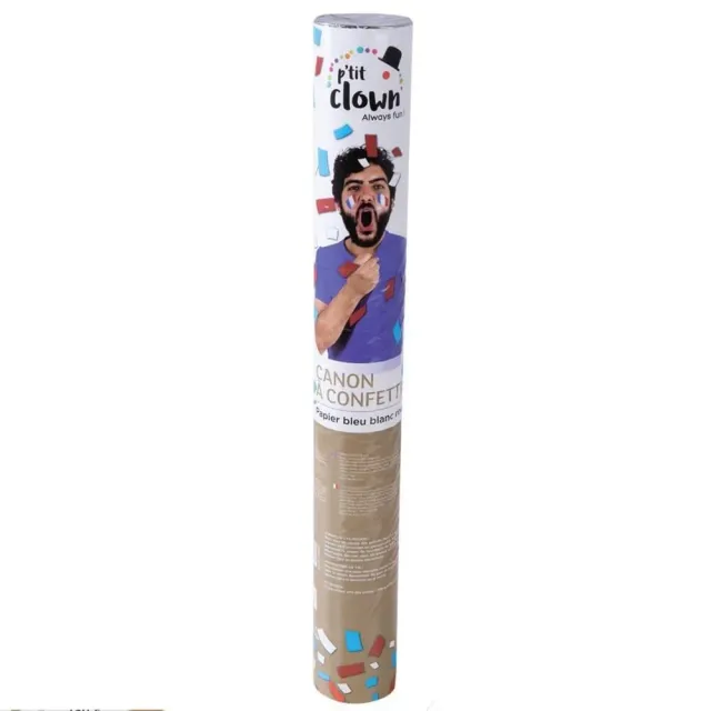 P'tit Clown cannone coriandoli carta 40 cm tricolore