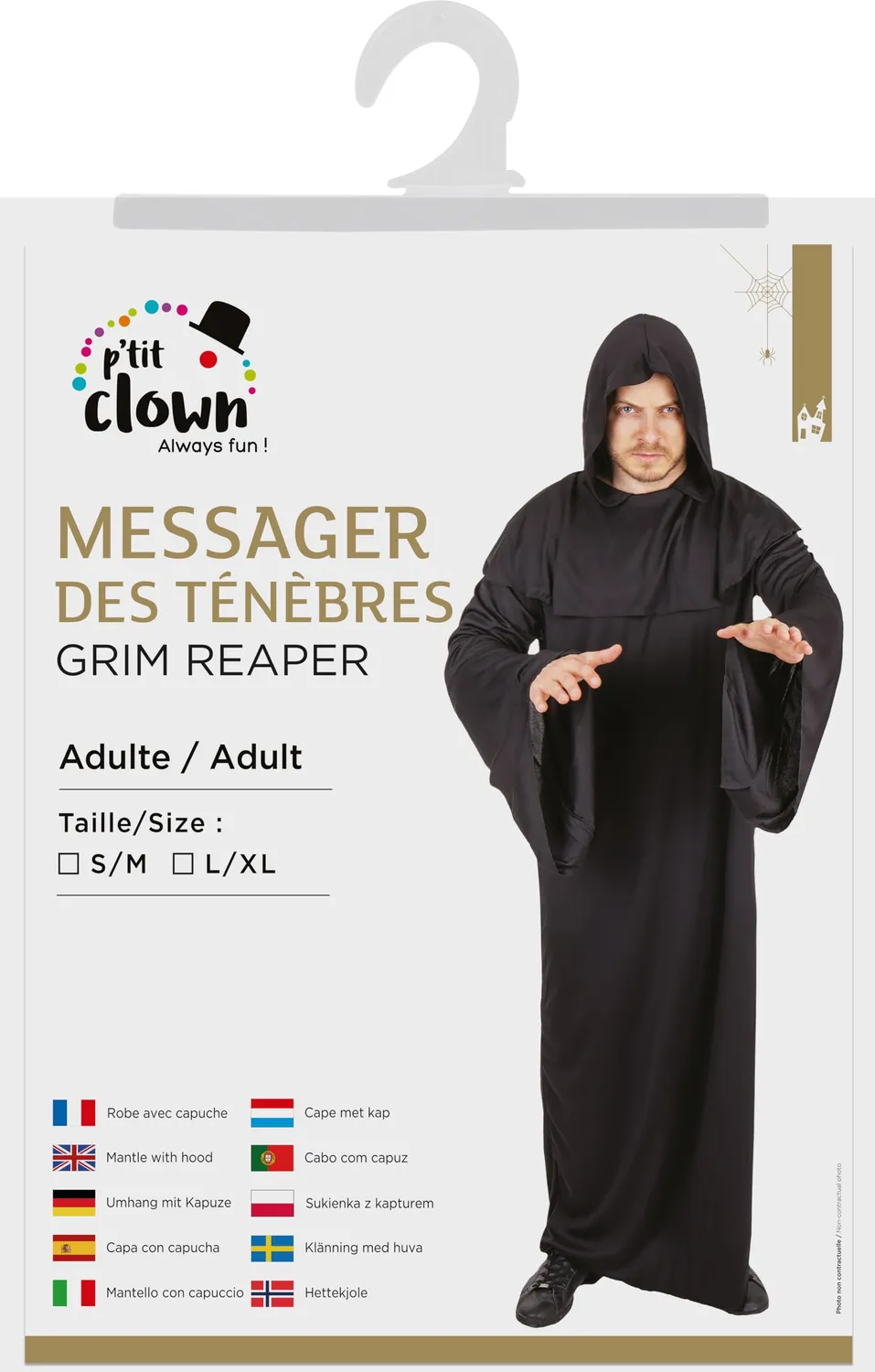 P'tit Clown 21092 Tunica Nera Adulto S/M con Cappuccio