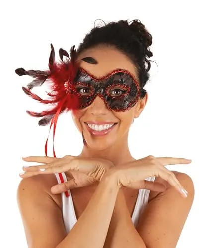 P'tit Clown maschera veneziana pizzo e piume colore casuale