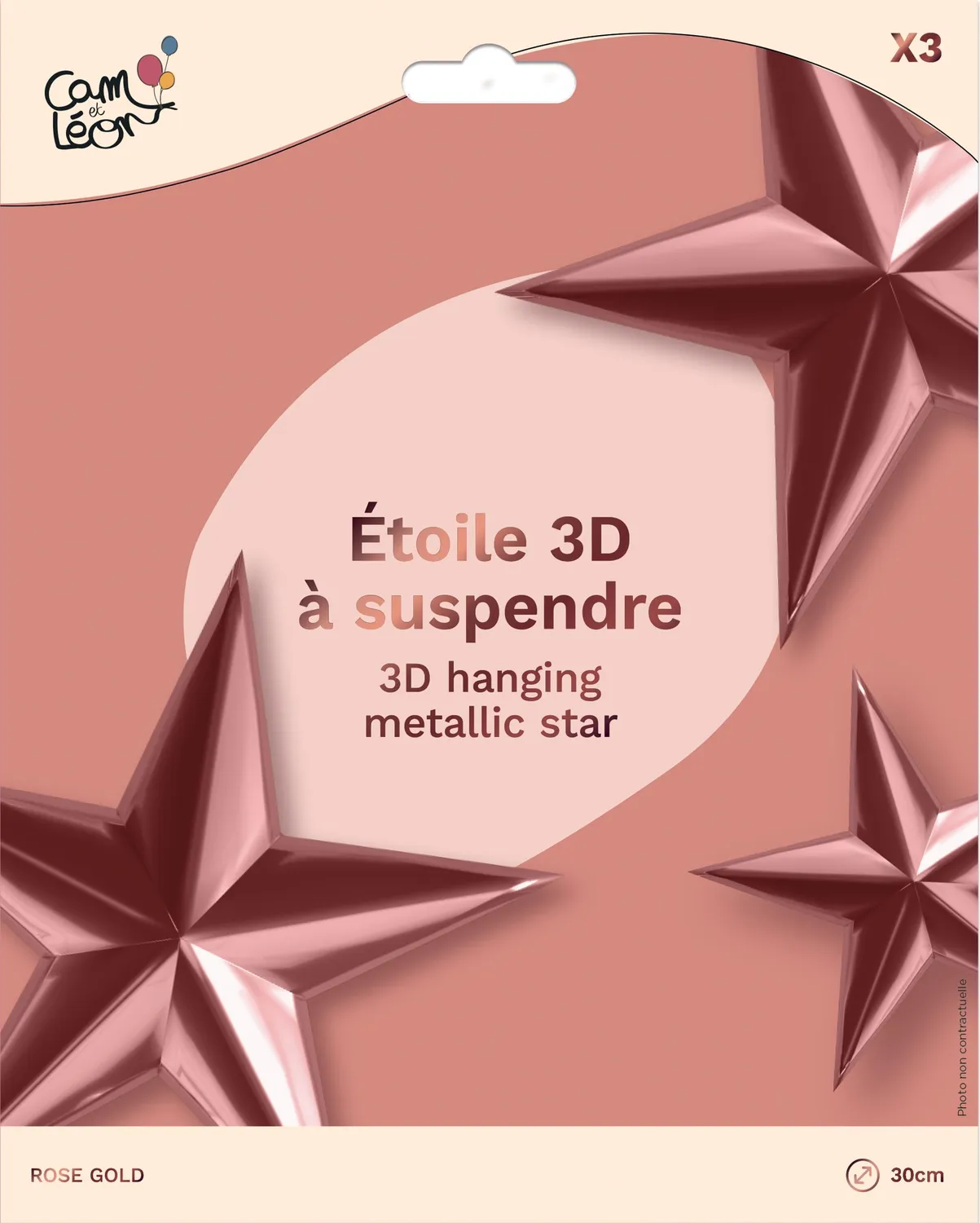 P'tit Clown re22627 Stelle 3D Decorazione Rosa Oro 30 cm 3 pz
