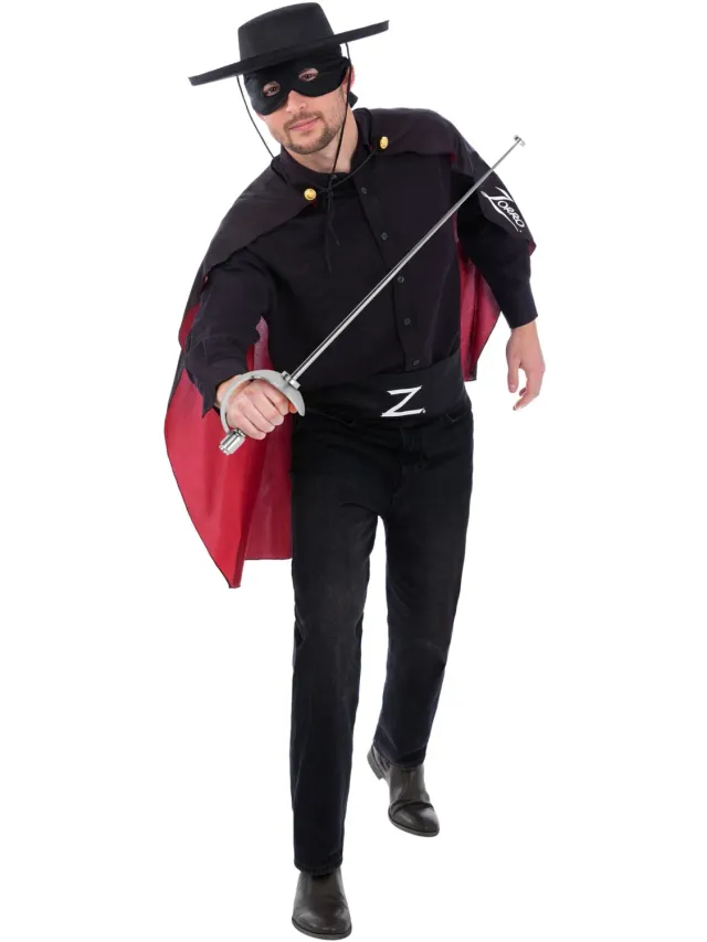 Smiffys Zorro kit accessori adulto nero rosso 4 pezzi