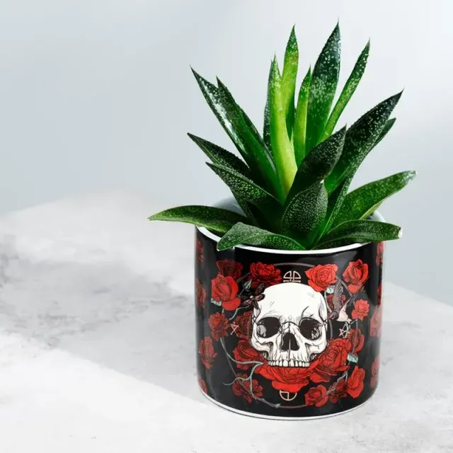 La Bottega di Merlino Rose e Teschi vaso ceramica piccolo gotico