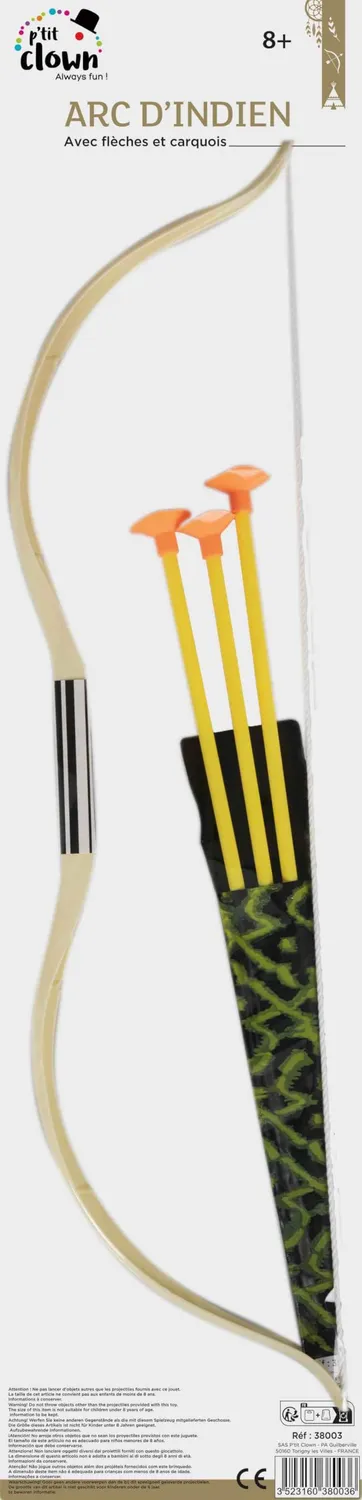 P'tit Clown 38003 Arco da Indiano Bianco 52 cm con Frecce