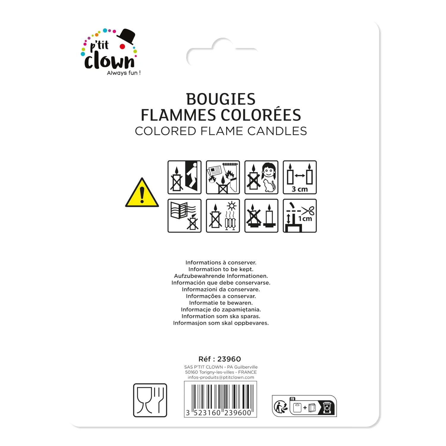 P'tit Clown 23960 candele fiamma colorata 12 pz