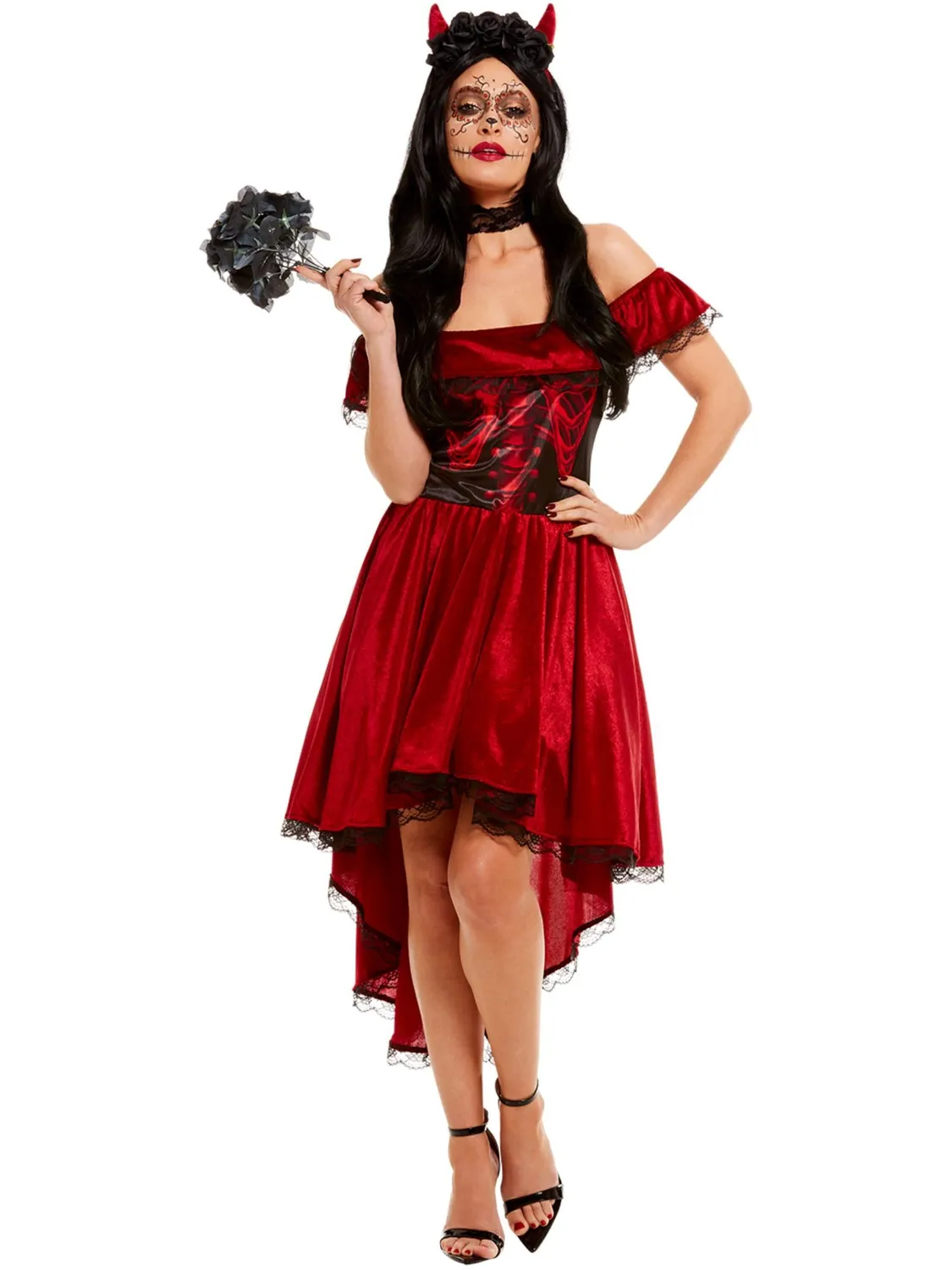 Smiffys Day of the Dead Costume Donna Rosso Medium 12-14