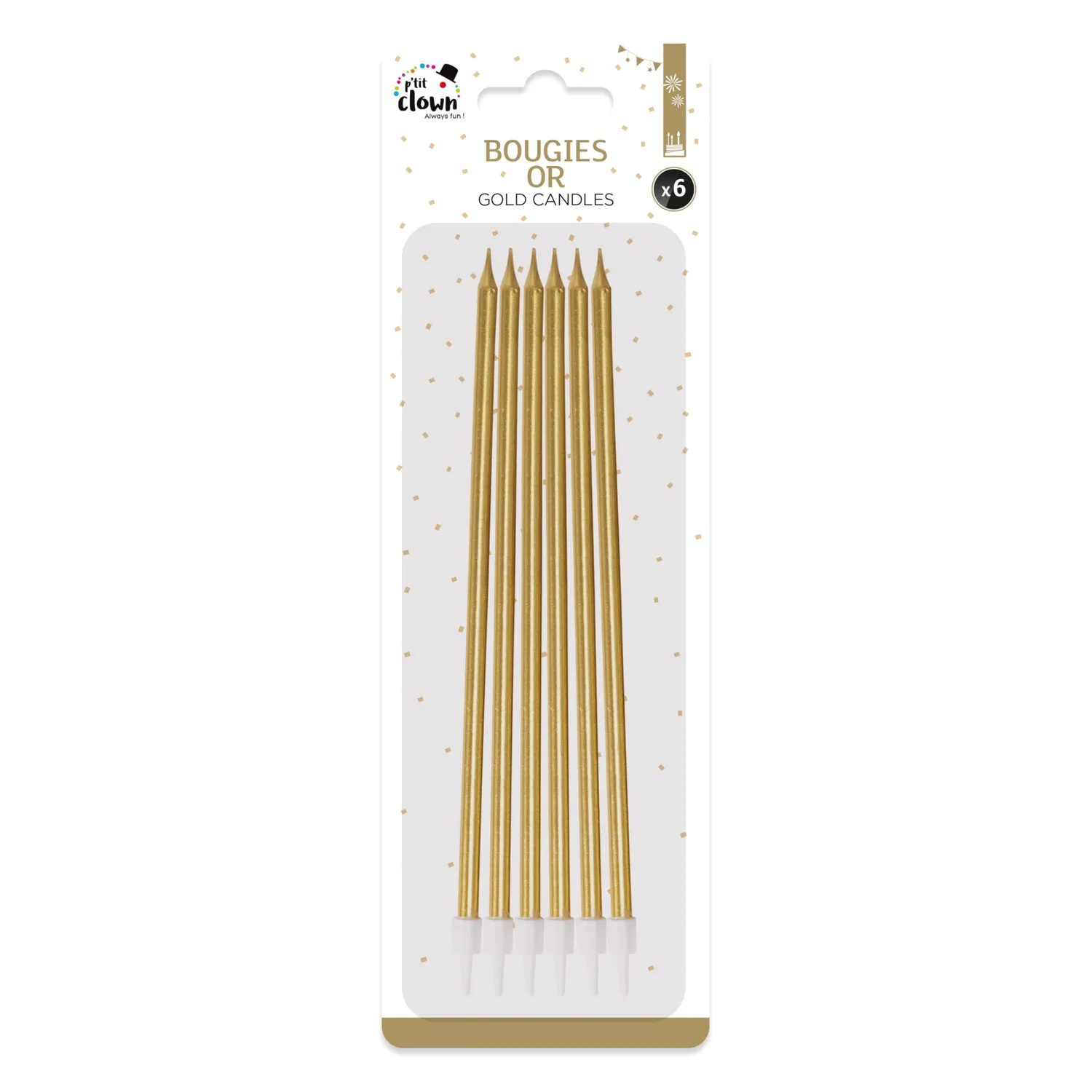 P'tit Clown Candele Oro Lunghe Sottili 6 Pezzi Torta