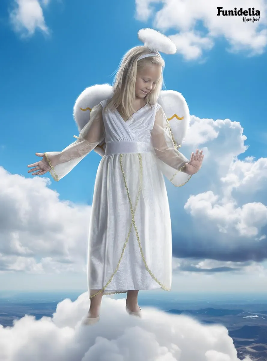 Funidelia Angelo Deluxe Costume Bambina con Ali 5-6 Anni